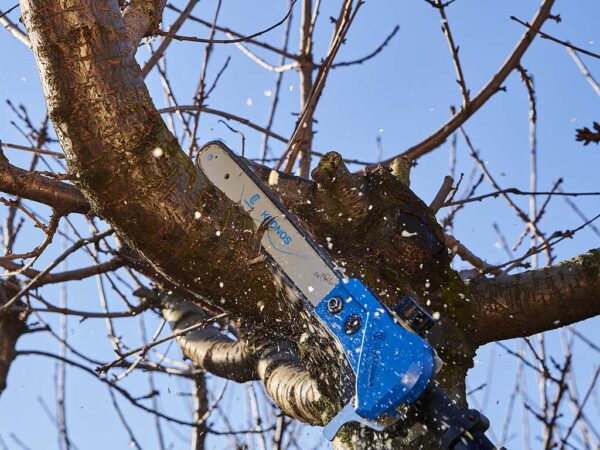 Potatore elettrico Kronos 58 a catena utilizzabile in connessione con tre dimensioni di asta fissa raggiunge una lunghezza di 230 cm, alimentato dalla batteria LI-ION 700